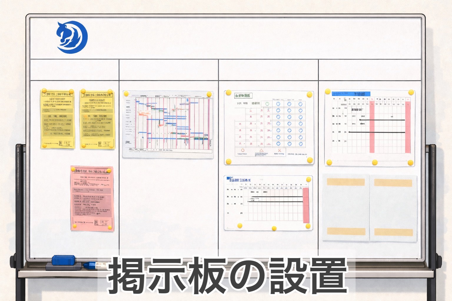 大規模修繕中のエントランスに設置した工程表・お知らせ掲示板