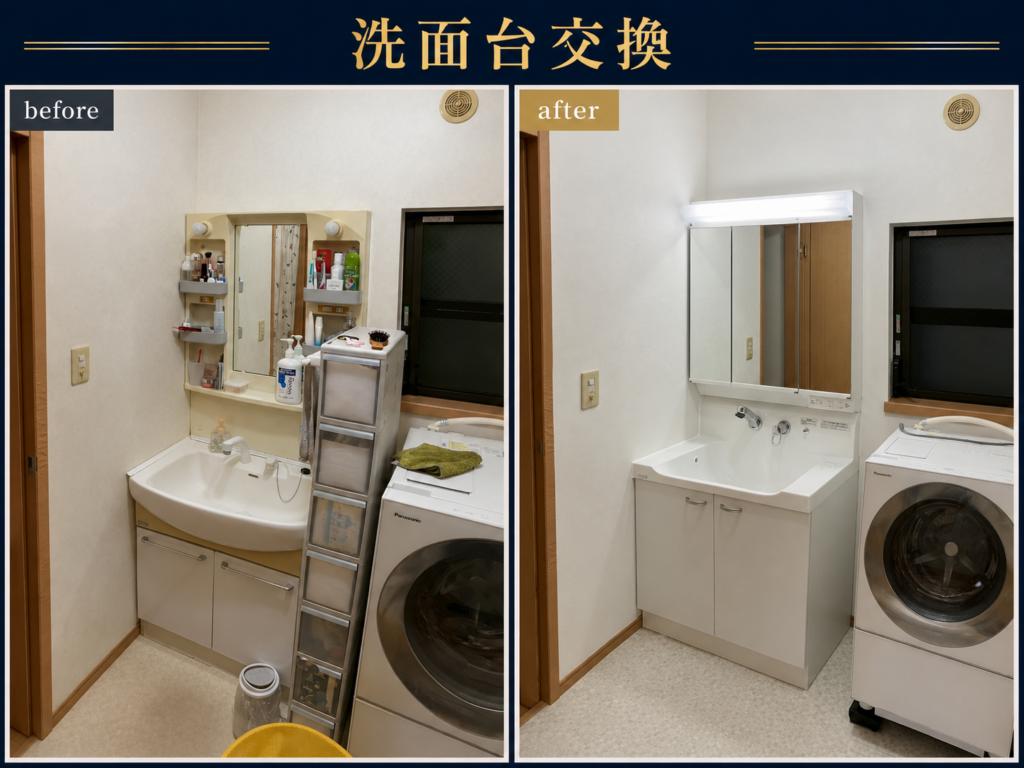 マンションの経年劣化による洗面台交換の施工前・施工後