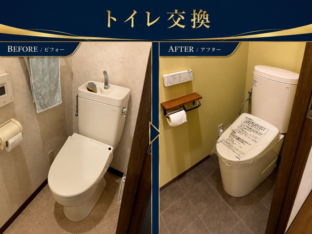 マンションのトイレ交換と内装貼り替えの施工前・施工後