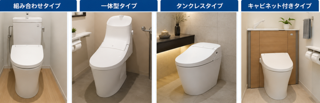 便器・タンク・便座・給水管・排水管で構成されるトイレの各部名称