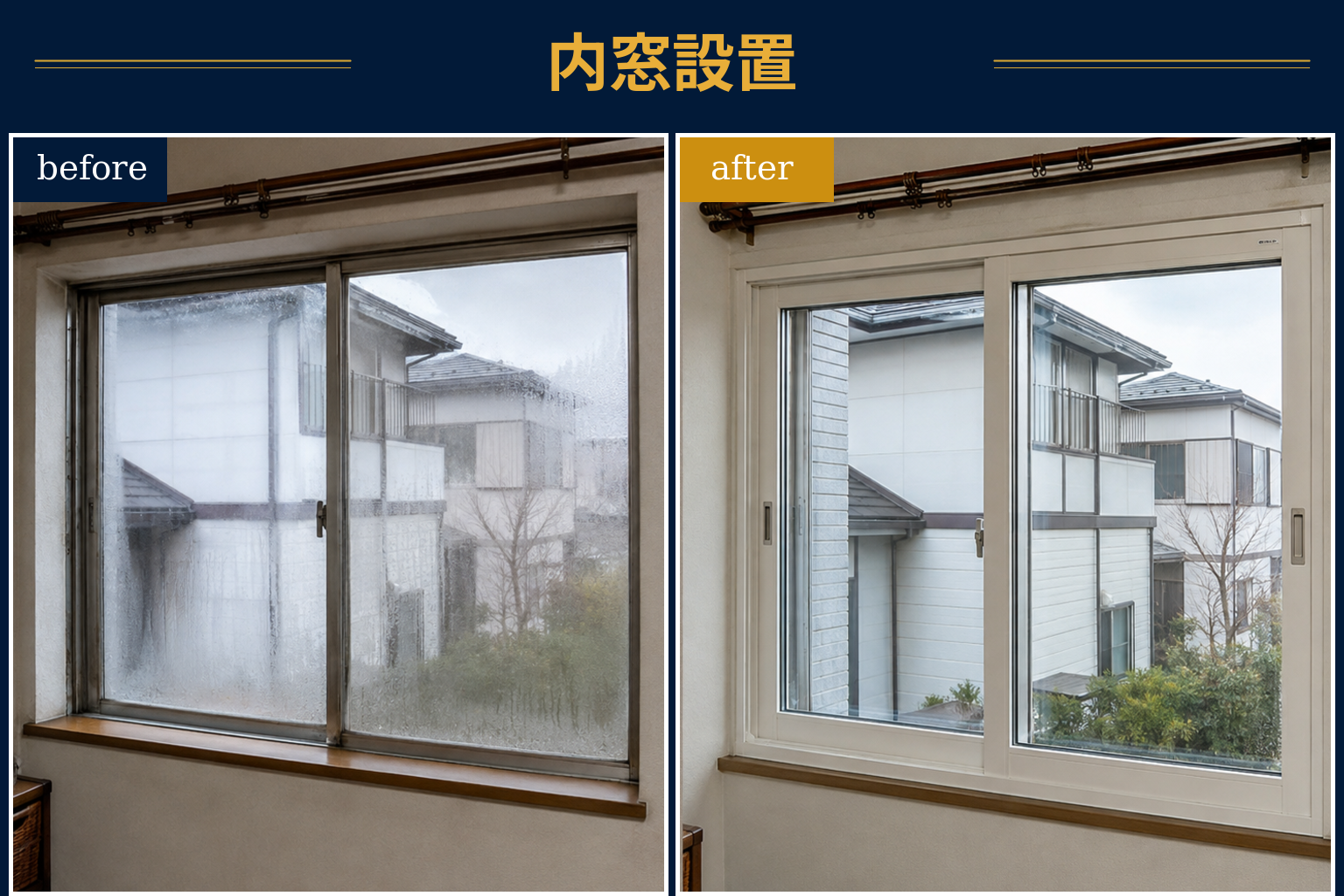 結露がひどい窓への内窓設置の施工前・施工後